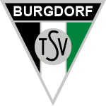 Logo des TSV Burgdorf: schwarzes, weißes und grünes Dreieck mit Schriftzug TSV im Kreis und BURGDORF oben